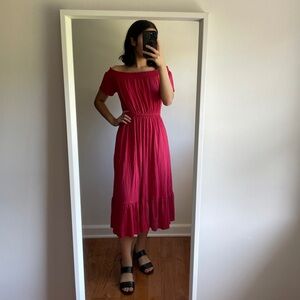 Old Navy XS Red Midi Dress Off the Shoulder